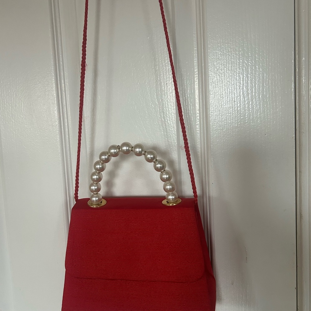 Fifth Avenue Collection Red Mini Bag with Pearl Handle